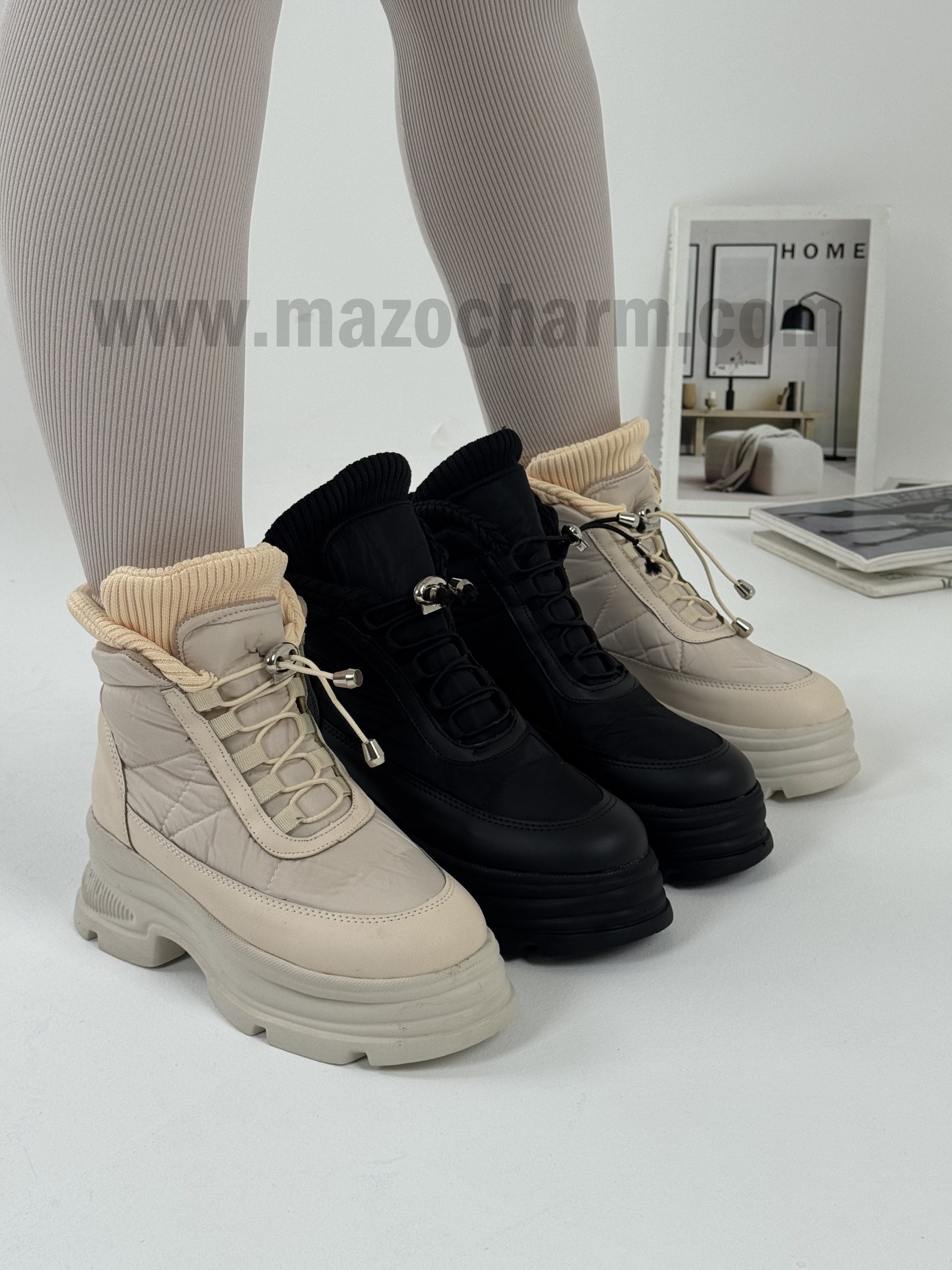 نیم بوت کاپشنی یقه کش بافت